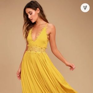 This Is Love Mustard Yellow Lace Maxi Dress
